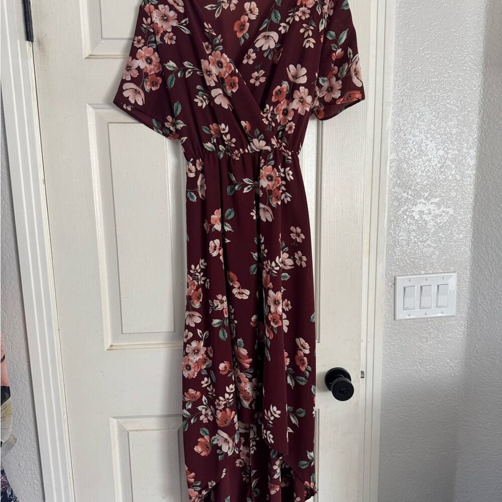 Stevie Hender Burgundy Floral High/Low Maxi Dress | Size M - Picture 9 of 12